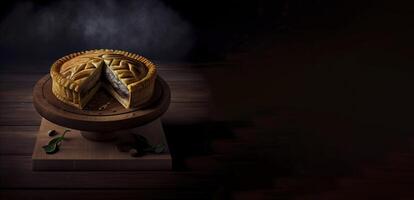 maçã torta em a de madeira borda realista produtos mostruário para Comida fotografia ai gerado foto