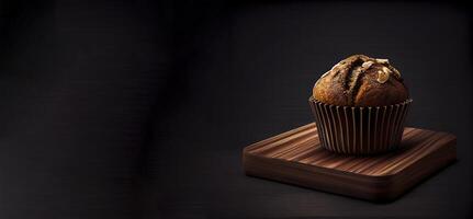 bolinho dentro a de madeira borda realista produtos mostruário para Comida fotografia ai gerado foto