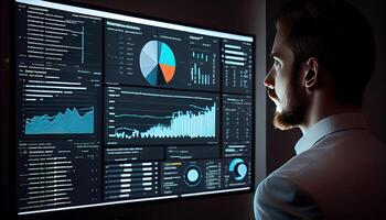 analista trabalhando em o negócio analytics painel de controle gerado ai foto