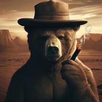 Urso com uma charuto dentro a deserto promo Projeto foto