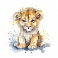 fofa pequeno bebê leão, água cor, pastel cor em branco fundo foto