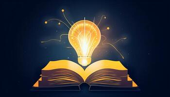 livro e lâmpada ícone brilhando junto, simbolizando a esclarecedor e transformativo efeitos do Educação. generativo ai foto