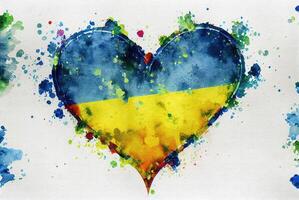 amarelo azul coração - bandeira do Ucrânia, aguarela desenho. generativo ai foto
