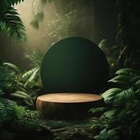 uma deslumbrante temático da selva esvaziar espaço com natureza fundo, perfeito para profissional produtos exibição foto