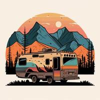 ai gerado. generativo ai. vintage retro campista rv casa caminhão. aventura viagem viagem motivacional poster. pode estar usava para decoração e inspiração. gráfico arte ilustração. foto