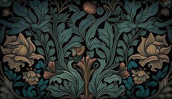 ai gerado. generativo ai. floral padronizar papel de parede. flores e folhas. pode estar usava frente decoração. inspirado de a estilo do William morris. cor ilustração. foto