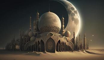 3d ilustração do surpreendente arquitetura Projeto do muçulmano mesquita Ramadã conceito, ilustração do surpreendente arquitetura Projeto do muçulmano mesquita Ramadã conceito, gerar ai foto