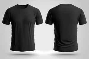 foto realista masculino Preto Camisetas com cópia de espaço, frente e costas visualizar. ai gerado