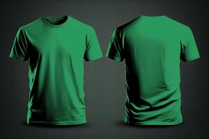 foto realista masculino verde Camisetas com cópia de espaço, frente e costas visualizar. ai gerado