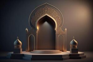 3d luxuoso e elegante temática islâmica pódio para produtos mostrar, Ramadã pódio. ai gerado foto