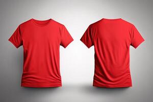 foto realista masculino vermelho Camisetas com cópia de espaço, frente e costas visualizar. ai gerado
