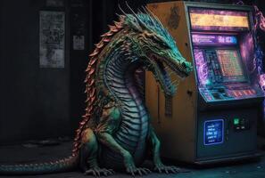 chinês Dragão e criptomat em a rua. generativo ai foto