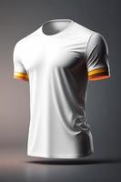 camiseta brincar. branco em branco camiseta frente Visualizações. masculino roupas vestindo Claro atraente vestuário camiseta modelos. foto