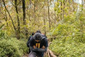 homem obteve viagem em a floresta indo para pico montanha em Semarang central Java. a foto é adequado para usar para aventura conteúdo meios de comunicação, natureza poster e floresta fundo.