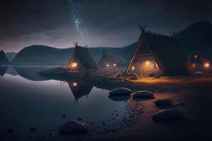 viking casas dentro uma viking panorama de ai gerado foto
