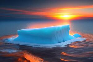 iceberg dentro a oceano nascer do sol ou pôr do sol de ai gerado foto