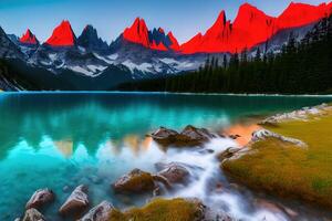 braies lago com seeofel montar em fundo de ai gerado foto