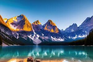 braies lago com seeofel montar em fundo de ai gerado foto