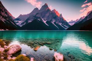 braies lago com seeofel montar em fundo de ai gerado foto