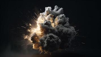 grande explosão com fumaça e fogo em Preto fundo ai gerado obra de arte foto