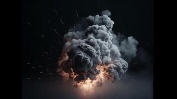 grande explosão com fumaça e fogo em Preto fundo ai gerado obra de arte foto