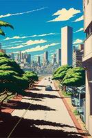 anos 90 japonês animação kunihiko ikuhara estilo cidade vie. generativo ai. foto