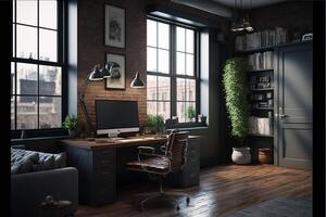 contemporâneo loft escritório.generativo ai foto