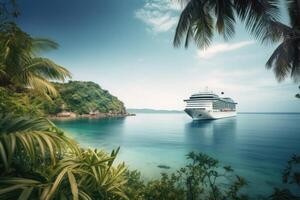 ampla cruzeiro navio dentro tropical panorama. turismo período de férias e verão viajando. generativo ai foto