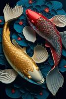 tradicional chinês estilo dois koi vermelho peixe. generativo ai. foto