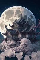a lua Palácio dentro a céu. generativo ai. foto