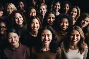 de várias jovem mulheres fechar acima criada com generativo ai tecnologia. foto