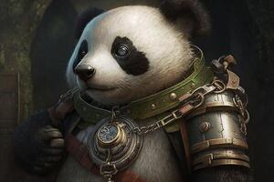 panda com uma steampunk Assistir cordão por aí dele pescoço, protegendo uma seguro. gerar ai foto