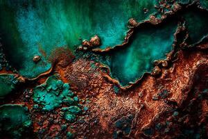 oxidado metal azul verde cobre pátina. abstrato óleo e acril pintura em tela de pintura textura fundo. generativo ai. foto