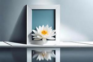 mínimo branco cenário quadro, Armação tela de pintura exibição com flor dentro vaso foto