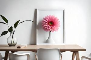 mínimo branco cenário quadro, Armação tela de pintura exibição com flor dentro vaso foto