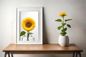 mínimo branco cenário quadro, Armação tela de pintura exibição com flor dentro vaso foto