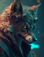 cyberpunk Lobo engradado com ai Ferramentas foto