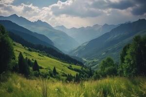 lindo montanha panorama fundo. ilustração ai generativo foto