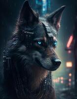 cyberpunk Lobo engradado com ai Ferramentas foto