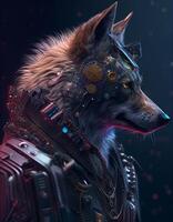 cyberpunk Lobo engradado com ai Ferramentas foto