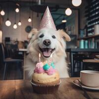 fofa engraçado aniversário cachorro. ilustração ai generativo foto