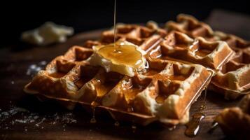 waffle com manteiga e bordo xarope ilustração ai generativo foto