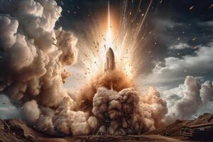 espaço papel de parede foguete lançamento explosão com fogo explodindo. ilustração ai generativo foto