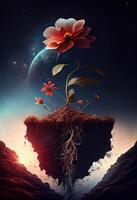 generativo ai ilustração do crescimento e vida, emergente a partir de a cosmos, infinito. sonhador e mãe do natureza. foto