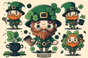 generativo ai ilustração do caprichoso irlandês desenho animado, sharock, cerveja, verde, Panela do ouro, feliz st patrick dia, dobrando papel cortar arte foto