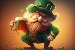 generativo ai ilustração do caprichoso irlandês desenho animado, sharock, cerveja, verde, Panela do ouro, feliz st patrick dia, dobrando papel cortar arte foto