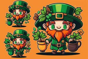 generativo ai ilustração do caprichoso irlandês desenho animado, sharock, cerveja, verde, Panela do ouro, feliz st patrick dia, dobrando papel cortar arte foto