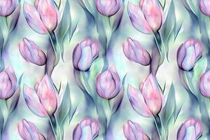 generativo ai. flor padronizar com tulipas, pastel aguarela ilustração foto