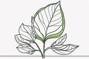 uma contínuo linha do uma simples ilustração do uma verde folha do uma plantar. generativo ai. abstrato modelo do moderno botânico Projeto para minimalista capas, impressões em Camisetas, cartões postais, bandeiras. foto