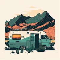 generativo ai. vintage retro campista rv casa caminhão. aventura viagem viagem motivacional poster. pode estar usava para decoração e inspiração. gráfico arte ilustração. foto